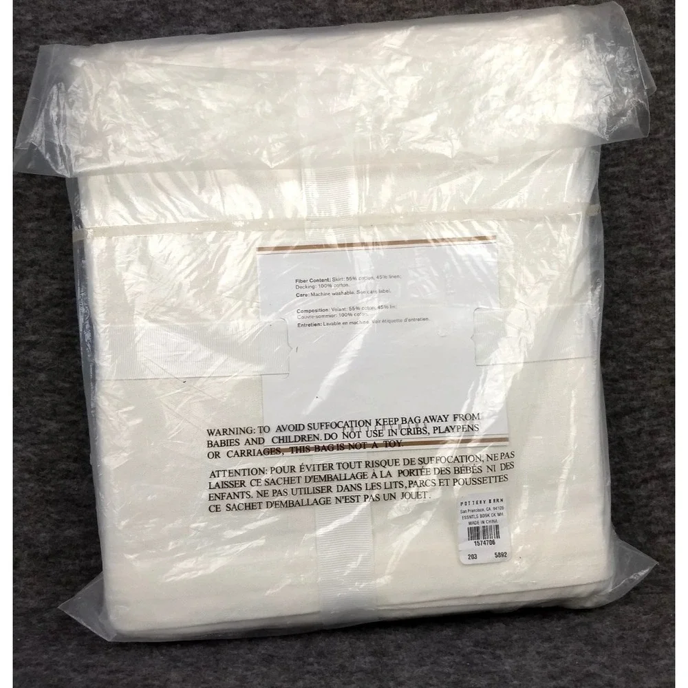Pottery Barn Essentials Bed Skirt Cal King White Cotton Linen Blend 14